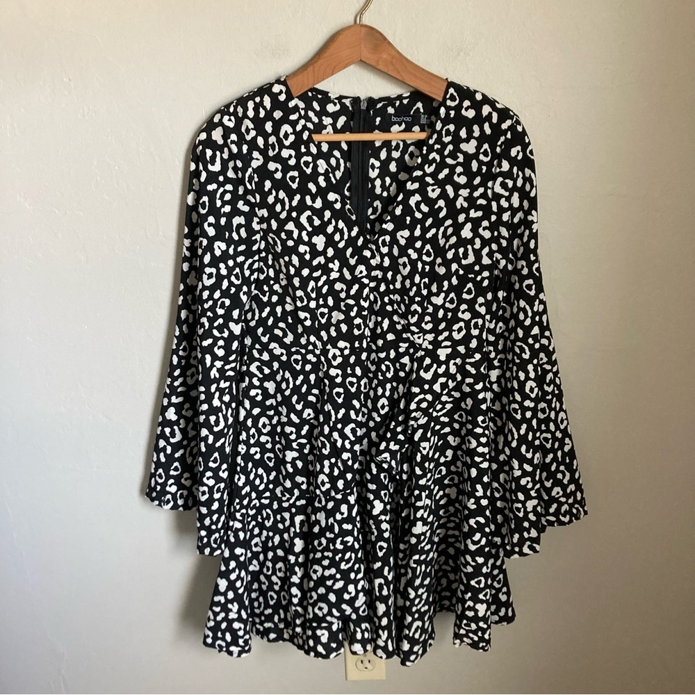 Boohoo Black Leopard Print Dress Size 12